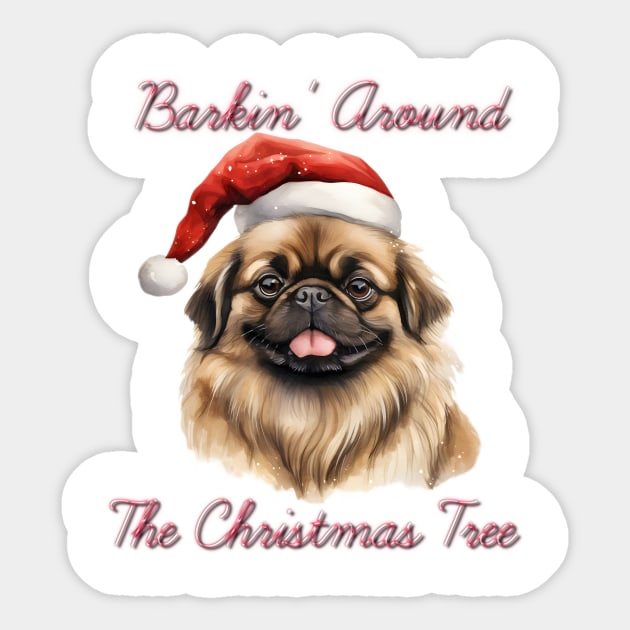 Christmas Pekingese Dog in Santa Hat Sticker by Pawsitive Curios